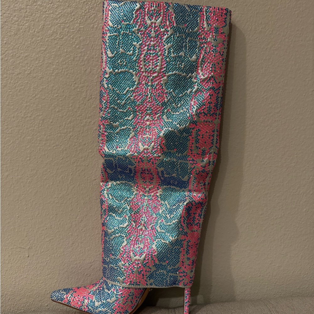 Azalea Wang knee high rhinestone stone boots